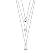 Sterling Silver Lock, Heart and Key Multi-Strand 16in Necklace